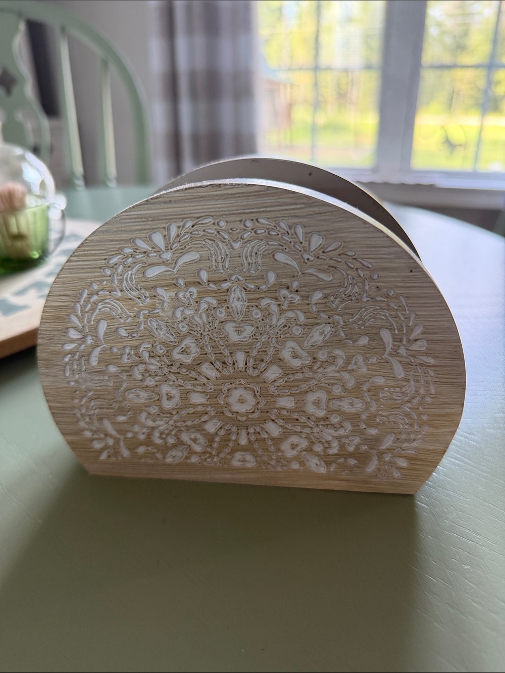 Decorative Napkin Holder with White Mandala Carving